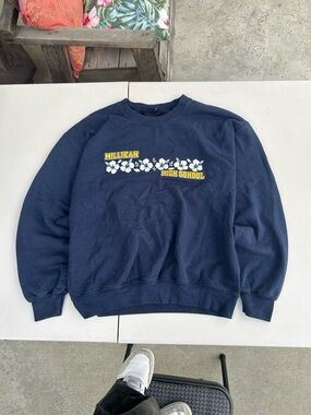 Navy Crewneck Sweatshirt with Floral Graphic